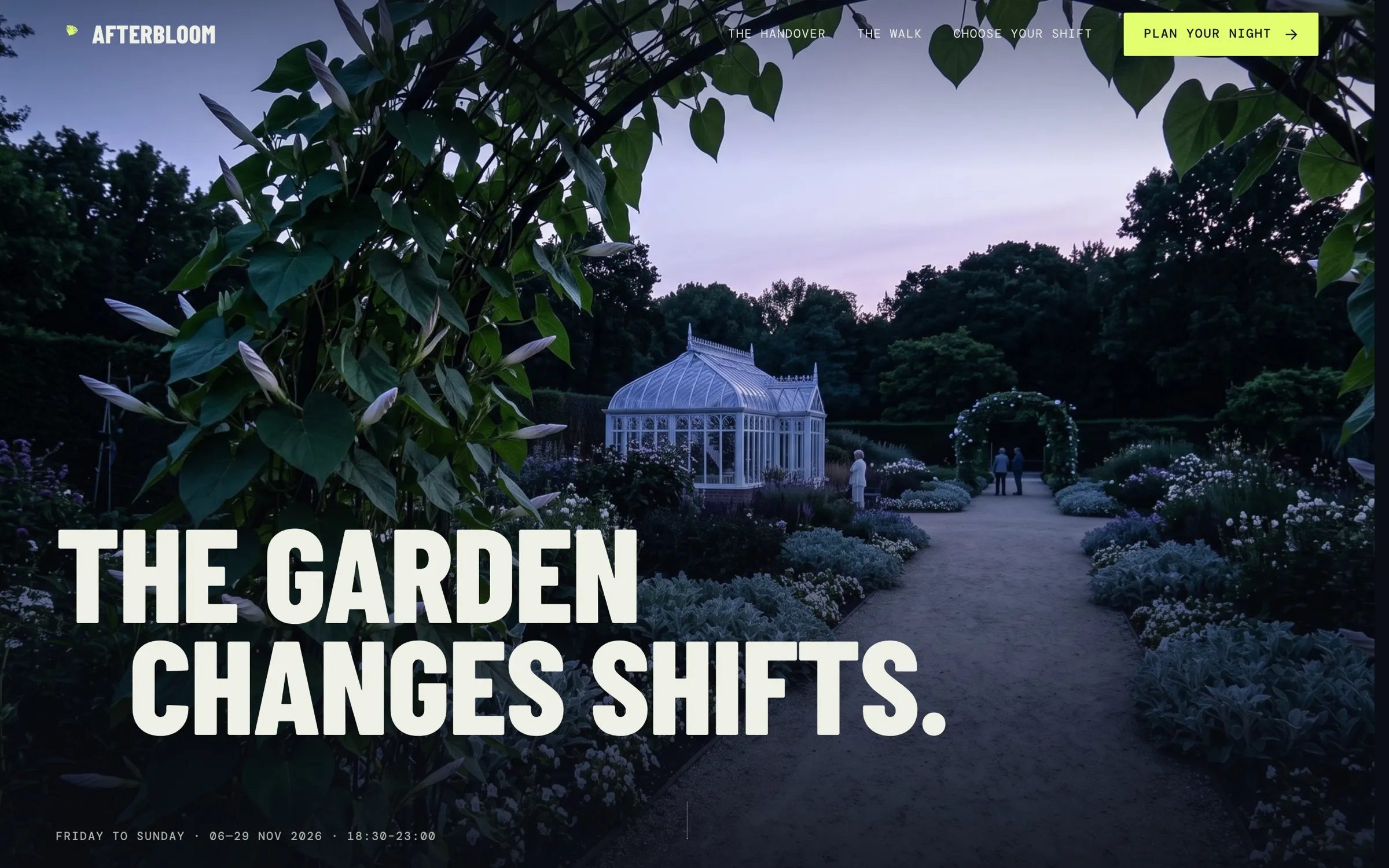 The Afterbloom website, desktop home page