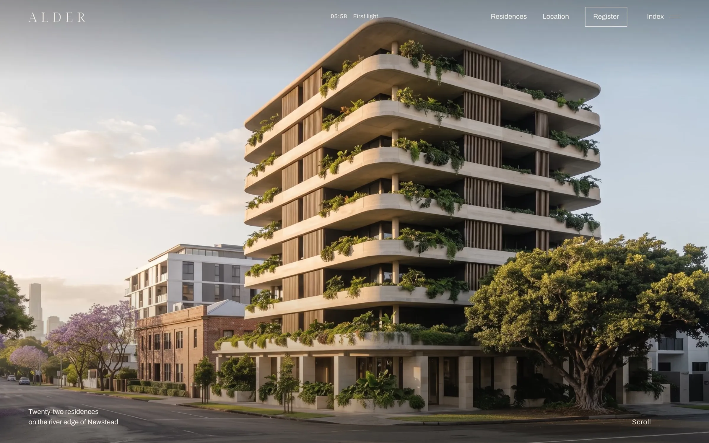 The Alder website, desktop home page