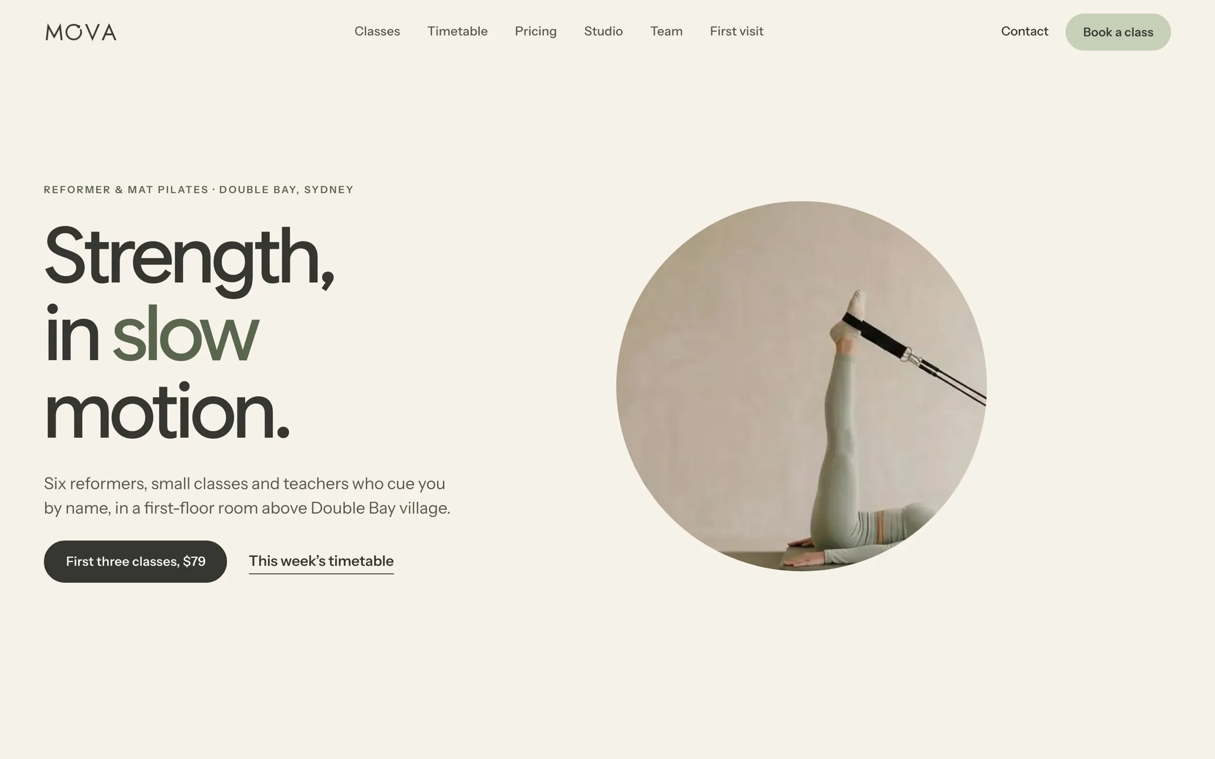 The Mova website, desktop home page